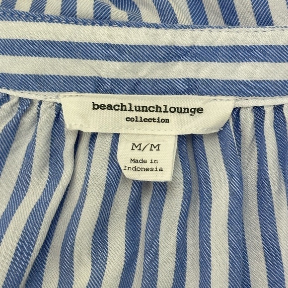 BeachLunchLounge Tanji White Blue Striped Tie Front Top Medium Lyocell Blend - Picture 10 of 14